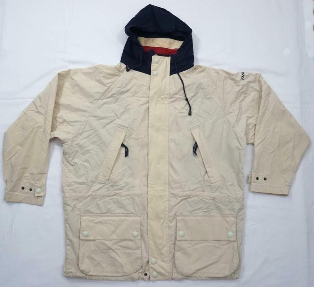 VINTAGE NAUTICA USED MEN XXL CREAM/OFF WHITEHOODED PARKA/JACKET/COAT BOATING